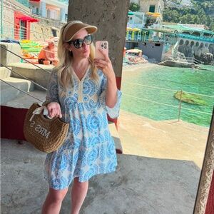 Blue and white cotton cover up dress